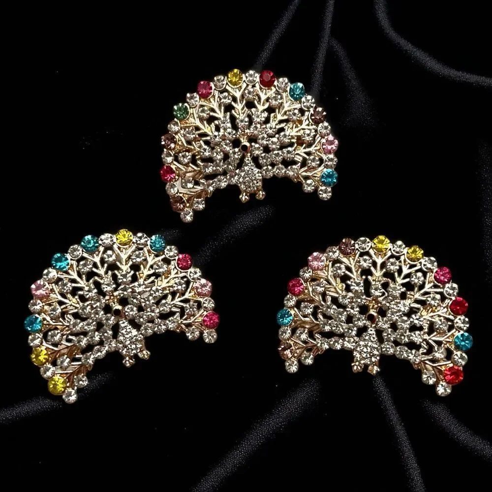 🤯5/$25🤯 Elegant Multicolor Crystal Gold Tone Peacock Brooch